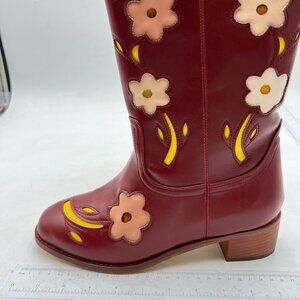 Mid Calf Pull On Round Toe Boots for Women with Chunky Heel Cowgirl Boots Brown